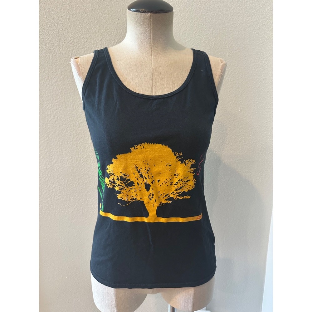 Gildan Softstyle Womens Small Black Tank Top Smoke Tree Graphic Sleeveless